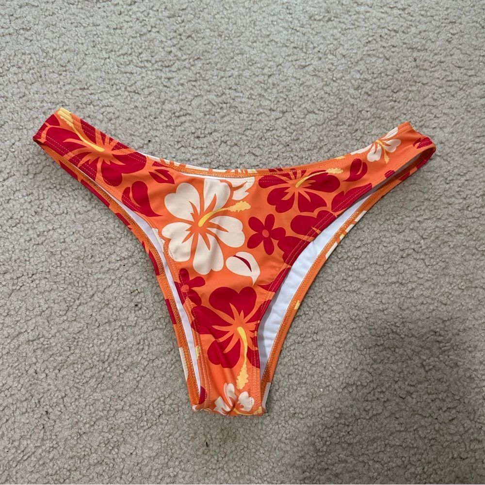 Y2K orange Hawaiian hibiscus coconut girl print thong style bikini bottom